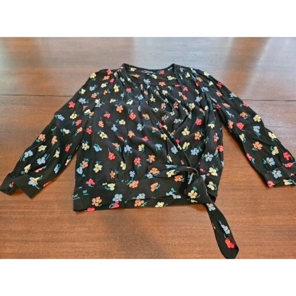 Madewell Wrap Top in Pressed‎ Flowers XS, Manet True Black $88 NEW